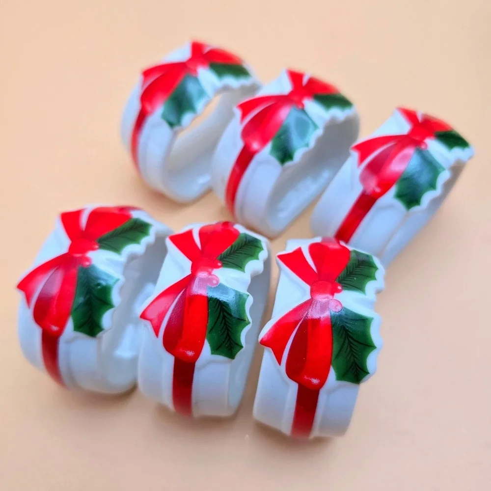 Vintage Mount Clemens Pottery Ribbon & Holly Ceramic Napkin Rings Set of 6 Japan